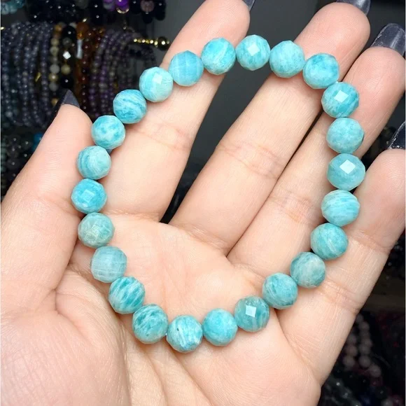 8mm Faceted Amazonite Bracelet | Calm Communication Stone - Picture 2 of 4